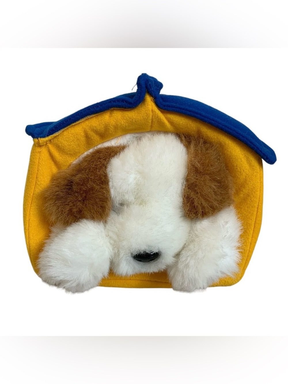 Vintage 1988 Prestige Toy Co Plush Puppy Yellow Dog House Hand Puppet RARE Korea